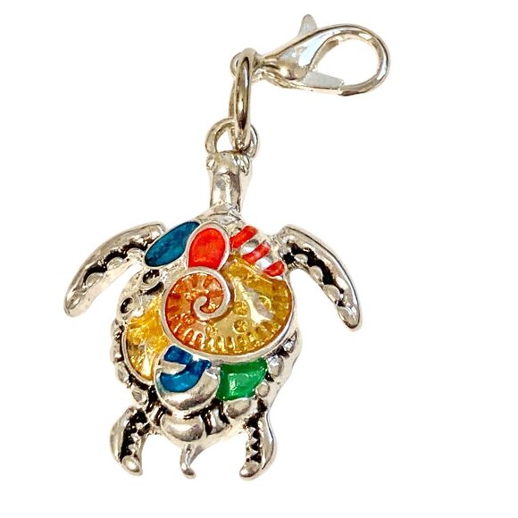 Sea Turtle Clip On Charm Zipper Pull Purse Bag Silver Tone Nautical Island Beach - Picture 1 of 8